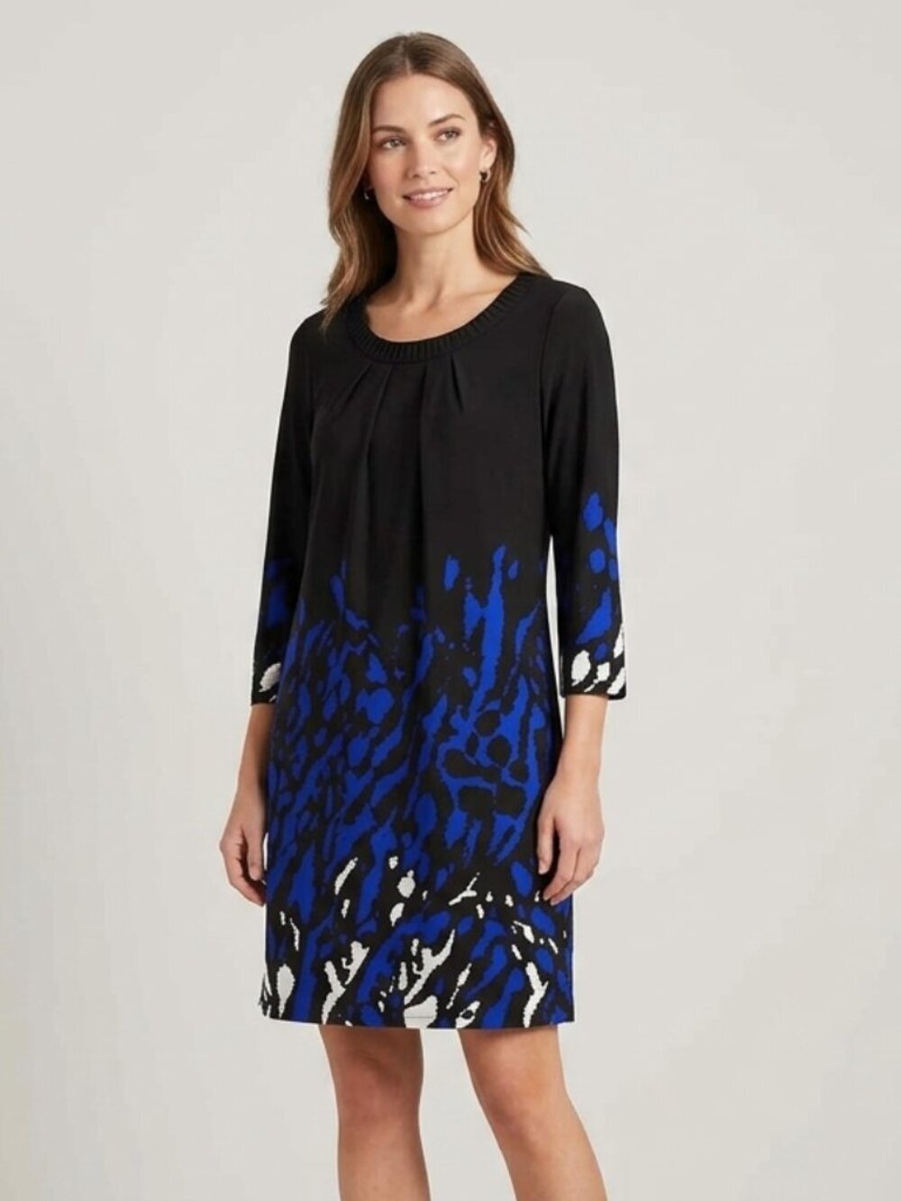Windsmoor Black and Blue Pleated and Stretchy Shift Dress